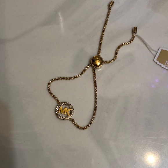 Michael Kors Gold Tone Slider Bracelet Open Frame Circle & MK Logo Crystal NWT - Picture 9 of 16